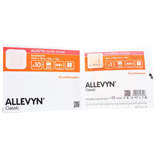 Allevyn Gentle Border Silicone Gel Adhesive with Border Silicone Foam Dressing, 4 x 4 Inch